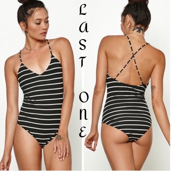 Honey Punch Tops - 🎉CLEARANCE🎉 Black & White Cross Striped Bodysuit